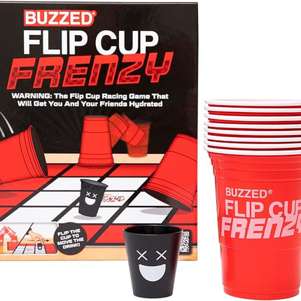 Buzzed Flip Cup Frenzy Adult Drinking Game, Party Games for Adults, Includes 1 Game Mat, 8 Flip Cups, 1 Drink Cup, and Instructions