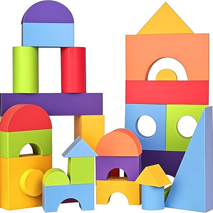 Migargle 36 Pieces Large Foam Building Blocks for Toddlers, EVA Soft Stacking Blocks, Baby Bath Foam Toy Set, Early Learning Construction Toys & Gifts for Kids, Boys & Girls