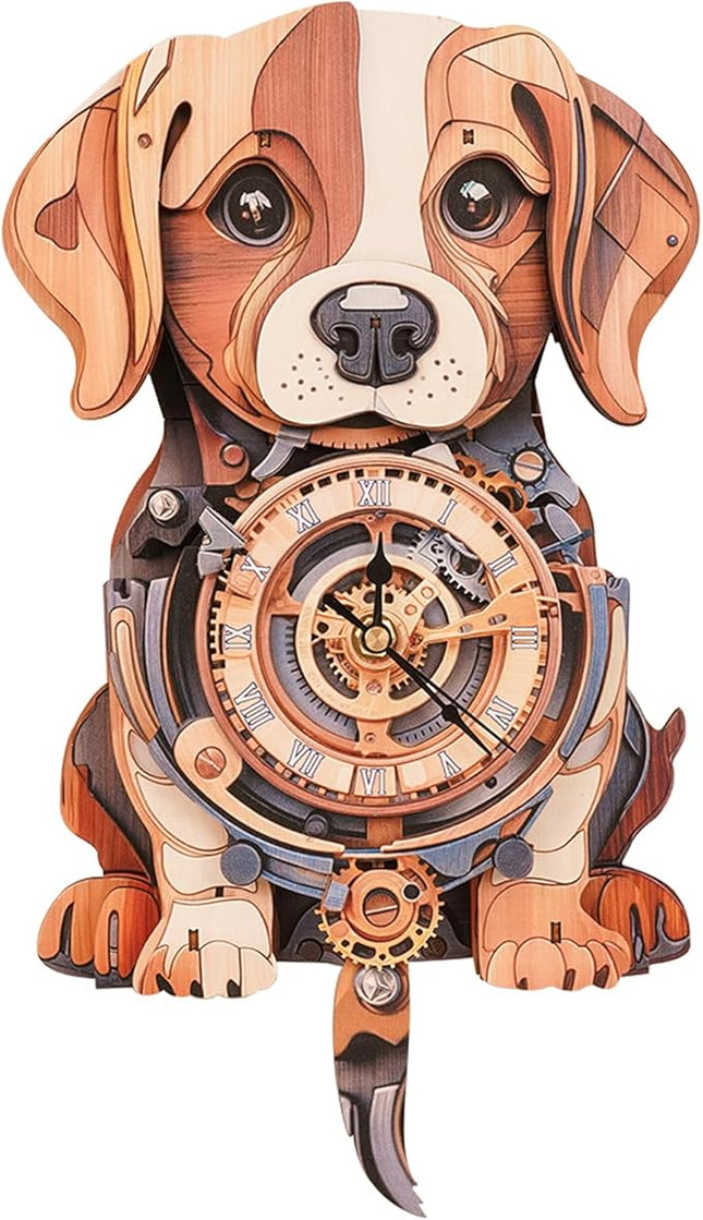 3D Wooden Puzzles for Adults Beagle Clock - Model Building Kit for Men Women Clock Puzzle Creative Craft Gift Home Deco for DIY Enthusiasts, Brain Teaser Building Set for Adults