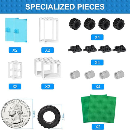 1000 Pieces Building Bricks, Classic Building Bulk Block for Kids with 12pcs Wheels Accessories, Windows, Doors, 2 Packs Studs Sticky Plate, Compatible with All Major Brands, Gfits for Kids