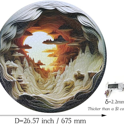 Bgraamiens 3D Visual Dawn Inside a Cave - 1000 Pieces Round Puzzle for Adults, Unique Autostereoscopy Hard Challenge, BG24011