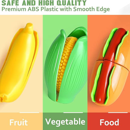 100 Pcs Play Food Set for Kids Kitchen, Pretend Food Toy for Toddlers Age 1-3, Plastics Cutting Fake Food/ Fruit/ Vegetable Accessories with 2 Baskets, Birthday Gifts for 2 3 4 5 Years Old Boys Girls