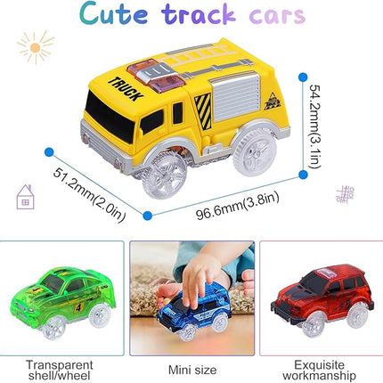 Tracks Cars 4PCS Magic LED Light-up Track Car Replacement Only,Flex Race Cars Glow in The Dark with 5 Flashing LED Lights Fits Most Tracks,Perfect Car Toys for 3-8 Kids,Boys&Girls