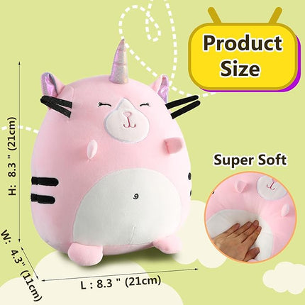 Marsjoy 8" Pink Caticorn Plush Pillow Toy Squishy Stuffed Animal Plushie Cute Cat Unicorn Huggable Toy Kawaii Soft Cushion for Girl Kid Birthdays Christmas