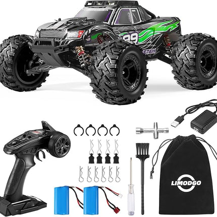 1:10 Large Brush RC Car for Adults, Fast Remote Control Car, 28+ MPH Rc Hobby Truck with Headlights, All Terrain 2.4 Ghz Electric Hobby Rc Cars, 4WD Off Road Monster Truck for Adults-Green