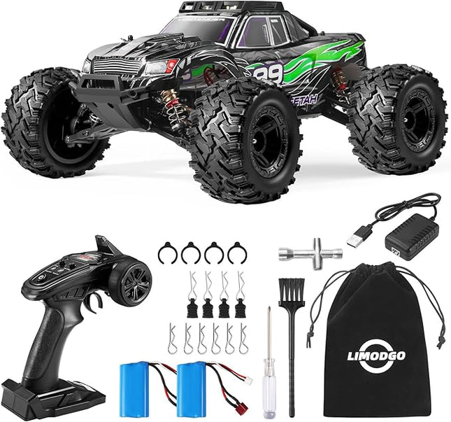 1:10 Large Brush RC Car for Adults, Fast Remote Control Car, 28+ MPH Rc Hobby Truck with Headlights, All Terrain 2.4 Ghz Electric Hobby Rc Cars, 4WD Off Road Monster Truck for Adults-Green