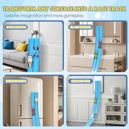 13 Ft Flexible Race Car Track Compatible with Hot Wheels and Diecast 1:64th Cars,Classic Long Rolls Up Portable Racetrack Roll Up Race Track, Birthday Gifts for Boys Girls Ages 3-12, Blue