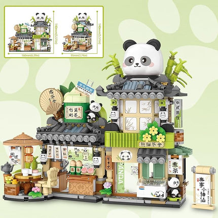Cute Panda Mini Building Blocks Set, 860PCS MOC Mini Architecture Building Kits with Tea Shop Street View Design - STEM Educational Construction Gift for Girls Boys Kids Adults