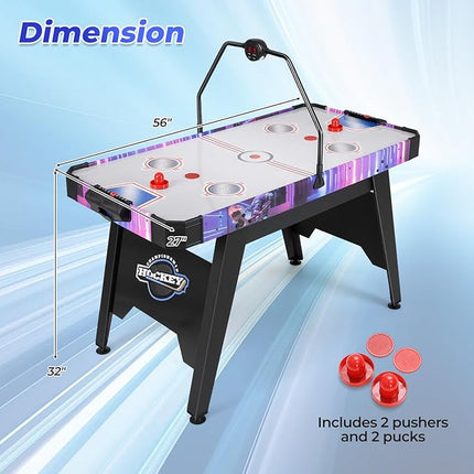 GYMAX Air Hockey Table, 56 Inch Air Hockey Arcade Game Table with Powerful 12V Motor and LED Digital Scoreboard, Includes 2 Pushers and 2 Pucks, for Home, Game Room and Office