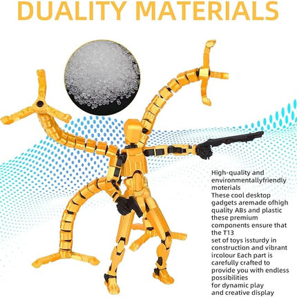 T13 Action Figure Assembly Completed, Upgraded 3D Printed T13 Action Figure, The Dummy 13 is Very Suitable for Office Desks and Birthday Cake Decorations (Yellow)
