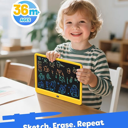 TEKFUN LCD Writing Tablet Doodle Board, 12inch Colorful Drawing Tablet Writing Pad, Kids Travel Essentials, Toddler Toys 6 7 8 Year Old Girls Boys (Yellow)
