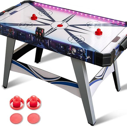 GYMAX Air Hockey Table, 54 Inch Arcade Style Air Hockey Game Table with LED Lights & Scoreboard, Powerful 12V Motor, 2 Pushers, 2 Pucks, for Kids & Adults, Home, Game Room and Office
