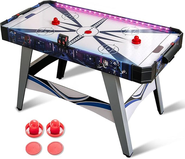 GYMAX Air Hockey Table, 54 Inch Arcade Style Air Hockey Game Table with LED Lights & Scoreboard, Powerful 12V Motor, 2 Pushers, 2 Pucks, for Kids & Adults, Home, Game Room and Office