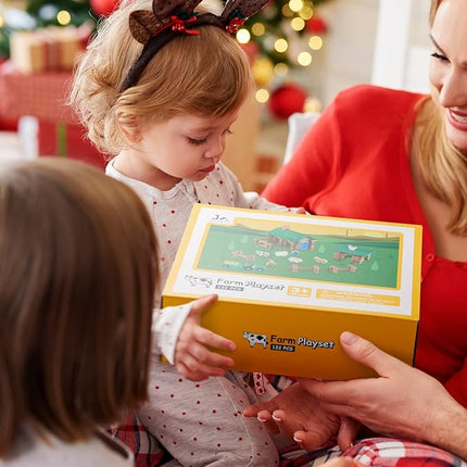 SainSmart Jr. Wooden Log Cabin Set Farm Building House Toy for Toddlers, 122 PCS Classic STEM Construction Kit with Colorful Wood Logs Blocks for 3+ Years Old