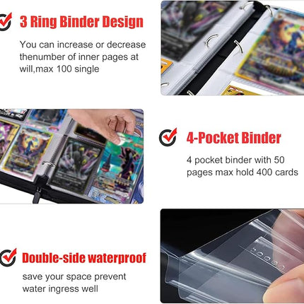 TCG Card Binder for Anime Trading Cards,4 Pocket with 50 Sleeves up to 400 Cards,Waterproof Card Storage Bag with Sleeves for TCG Anime Game Cards