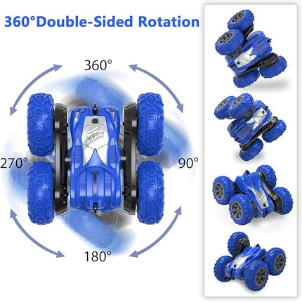 Remote Control Car, RC Stunt Double Sided 360° Rolling Rotating Rotation Cars, High Speed Off Road Racing Truck for 6 7 8-12 Year Old Boy Kids Toy (Blue)