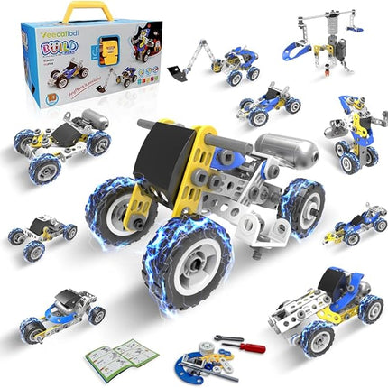 STEM Toys for 5 6 7 8+ Year Old Boy, 10 in 1 Electric Building Toys for Kids Ages 4-8 5-7 6-8, Educational Racing Construction Science Kit for Boys 4-6 8-10, Creative Activities Holiday Birthday Gift