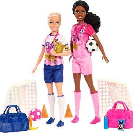 Barbie Careers Playset, Soccer Player Set with 2 Fashion Dolls & 15 Accessories Including Barbie 'Brooklyn”, Blonde Petite Player, 2 Nets & More (Amazon Exclusive)