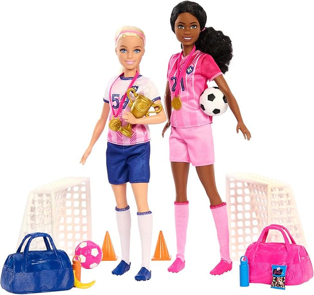 Barbie Careers Playset, Soccer Player Set with 2 Fashion Dolls & 15 Accessories Including Barbie 'Brooklyn”, Blonde Petite Player, 2 Nets & More (Amazon Exclusive)