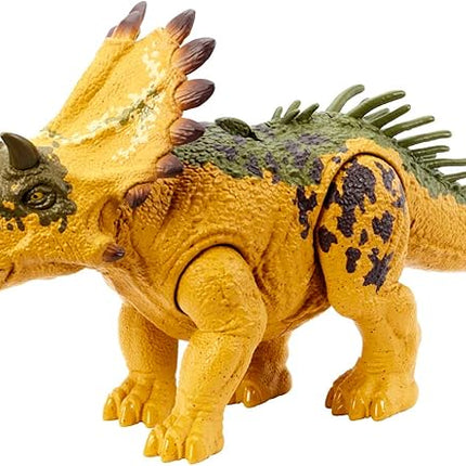Mattel Jurassic World Wild Roar Dinosaur Toy with Sound & Attack Move, Regaliceratops Posable Action Figure Includes Digital Play, 11 inches Long