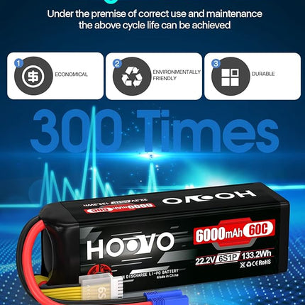 HOOVO 22.2V 6000mAh 60C 6S LiPo Battery with EC5 Plug for RC Quadcopter Truck Boat Airplane Helicopter RC Vehicle
