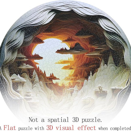 Bgraamiens 3D Visual Dawn Inside a Cave - 1000 Pieces Round Puzzle for Adults, Unique Autostereoscopy Hard Challenge, BG24011