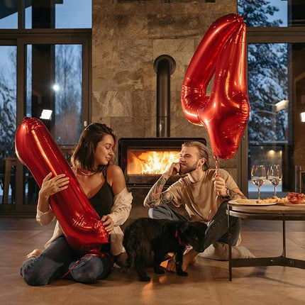 Smlpuame 40 inch Number Balloon 0-9 Red Large Number 14 Balloons,Digital Balloons for Birthday Party Celebration Decorations Supplies, Helium Foil Number Balloons for Wedding Anniversary
