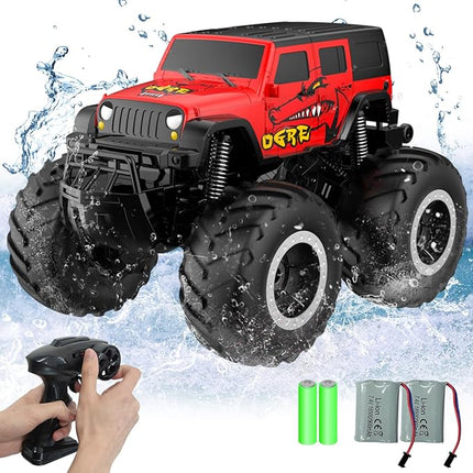 STEMTRON Amphibious Remote Control Car Toys for Boys 2.4 GHz 1:16 All Terrain Off-Road RC Car Waterproof RC Monster Truck Kids Pool Toys Remote Control Boat Gifts for Kids