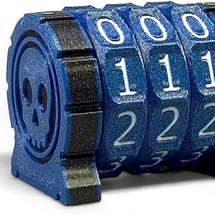 Life Counter Health Tracker for Board Games, TTRPGs, and Card Games with Skull Symbol, Compatible with MTG, 3 Blue Wheels with White Numbers