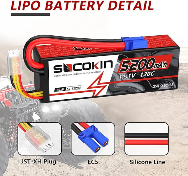 3S 5200mAh Lipo Battery 11.1V EC5 Connector Lipo Battery for RC Car Losi RC Truck RC Boat RC Model 120C Hard Case