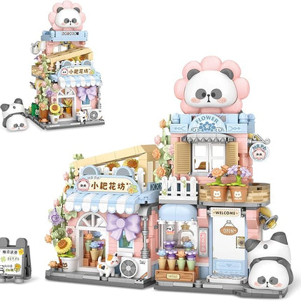 Street View Flower House Shop Mini Building Blocks, MOC Creative Building Toys Cute Panda Building Set for Kids 6-12, Simulation Architecture Construction Toy, Gift Idea for Kids Adults (810PCS)