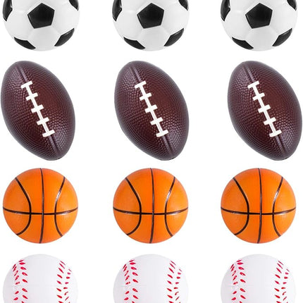 Super Z Outlet Mini Foam Sports Balls for Kids Adults Mini Baseball Football Basketball Soccer Stress Bulk Toy Game Party Decoration Relaxable (Assorted) - Pack of 12