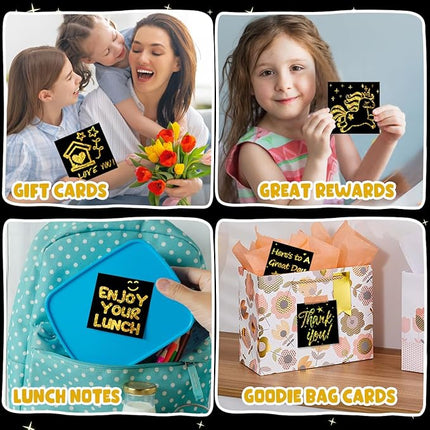 ZMLM 165 Rainbow Scratch Paper Art Crafts Mini Notes Kids Gifts 4 5 6 7 8 9 10 Years Old Girls Boys Students Teens Classroom Prizes School Supplies Birthday Party Travel Toy Activity(Gold Holographic)