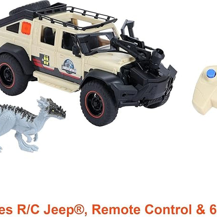 Matchbox RC Jurassic World Dominion Jeep Gladiator, 6-inch Dracorex Dinosaur Figure, Remote-Control Toy Car with Auto-Capture Claw