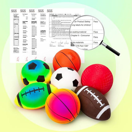 Balls for Toddlers Kids - 7 Pack 5" Small Playground Balls Soft Rubber - Indoor Outdoor Toddler Toys - 2 Footballs, 2 Basketballs, 2 Soccer Balls 1 Kickball -Birthday Gift Boys Girls 1-3 3-5