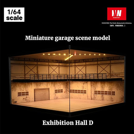 1/64 Model Car Display Case,Fits for 1/64 Hot Wheels Diecast Model Car,Diorama Double Decker Car Showroom Garage Model with Dimmable LED Lighting City Car Parking Lot Scene Model Collection (D)