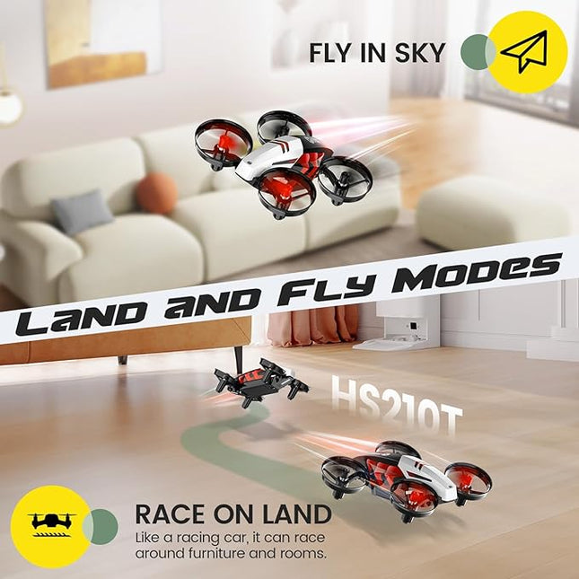 Holy Stone HS210T Drones for kids 8-12, 2 IN 1 kid drone with fly and land modes, Four Posture Deformations indoor mini Quadcopter, 8 LED lights, Auto Hovering