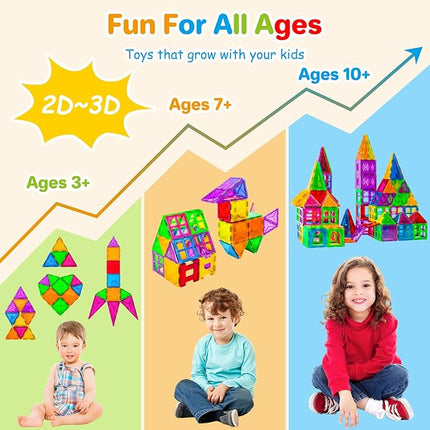 BEBOAN 100 Pcs Magnetic Tiles Building Shapes Blocks Toy Sets Gift for Kids Toddlers Girls Boys Ages 3-5/4-8+, Large Magnets Play Montessori Sensory STEM Stacking Preschool Educational Learning Toys