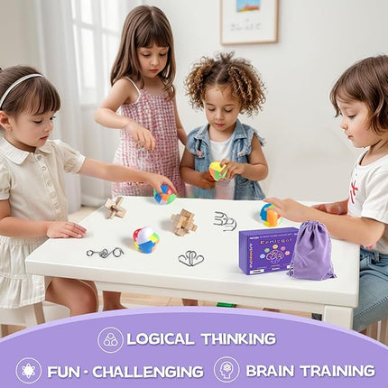 Brain Teaser Puzzles for Adults and Kids, 10Pcs Puzzle Games Set, 3D Wooden Plastic Metal Puzzle, Unlock Interlock Mind Brain Games, IQ Test Educational Toy