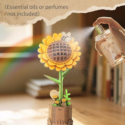 3D Flower Wooden Puzzles for Adults-Sunflower, Wooden Flowers Model Kit Set DIY Crafts to Build, Mother's Day/Botanical Collection/Ideal Creative Gift Ideas/Housewarming