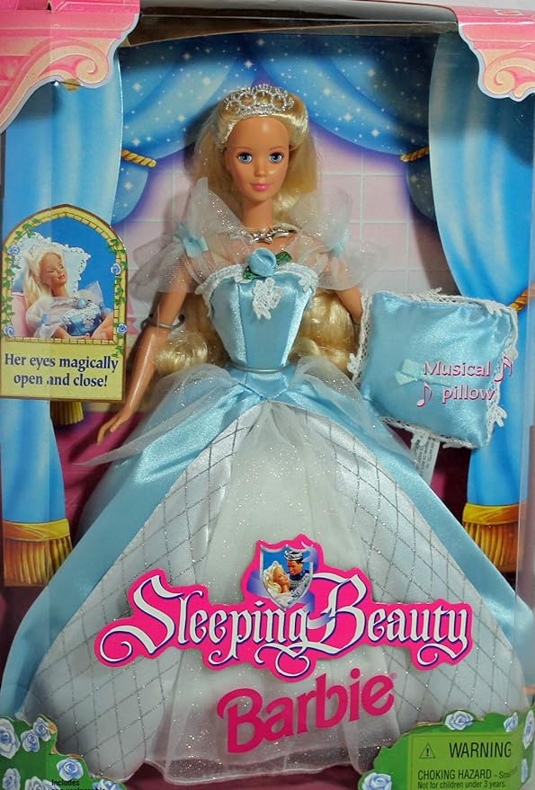 Barbie 1998 Sleeping Beauty Doll with Dress, Shoes and Musical Pillow Plus Her Eyes Magically Open and Close