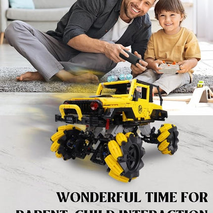 Off-Road Car Building Kits with Remote Control for Adults,Technic Pickup Truck Building Blocks Toys,STEM Engineering Gift for Mens,Boys,Kids-1490PCS(Yellow)