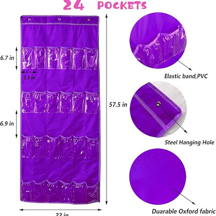 Hanging Over Door Toy Storage Organizer with 24 Clear View Pockets, Ideal for Lol Omg Dolls Barbie Dolls Surprise Doll, Cars and More Collectibles‘s Storage, Best Gift for Girls (Purple)
