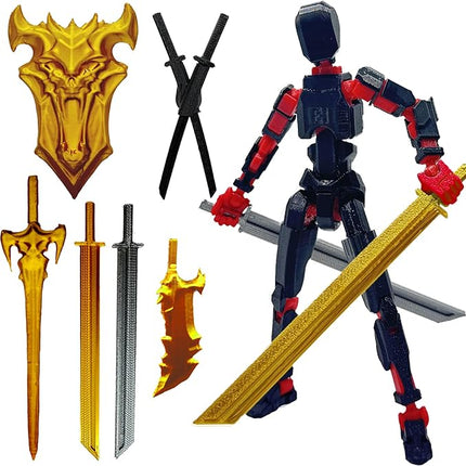 3D Printed 5.54-inch Multi-Jointed Action Figures Dummy13, Full Body Mechanical Movable Toy, Multiple Accessories, Hand Painted Figure, Desk Decoration, Creative Gifts (A-Black)