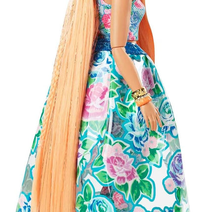 Barbie Extra Fancy Fashion Doll & Accessories with Curvy Shape & Orange Hair in Floral 2-Piece Gown with Pet Kitten