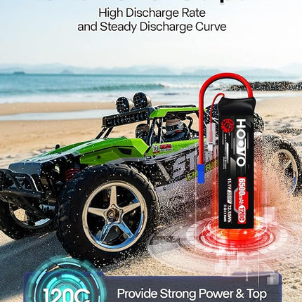HOOVO 3S Lipo Battery, 11.1V 6500mAh 120C RC Battery Pack,Softcase with EC5 Plug for RC Car Truck Buggy Crawler Airplane Boat RC Vehicle,2Packs