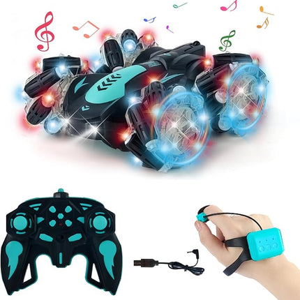 Gesture Sensing RC Stunt Car, 360 Spins Double Sided Hand Controlled Glove RC Car with Lights Music, Birthday Gifts for Boys Age 6-12