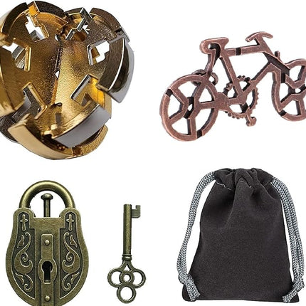 Brain Teaser Puzzle 3D Unlock Interlocking Puzzle Metal Hole Lock Adult Educational Toy Puzzle IQ Puzzle (3 Pieces of Puzzles)