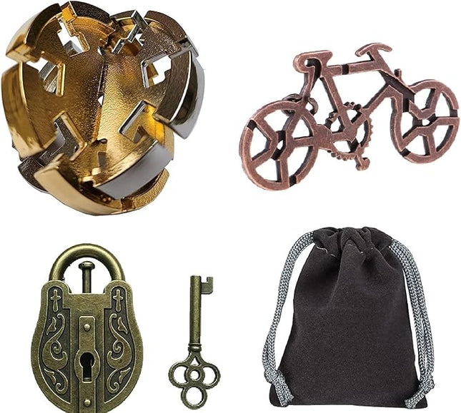 Brain Teaser Puzzle 3D Unlock Interlocking Puzzle Metal Hole Lock Adult Educational Toy Puzzle IQ Puzzle (3 Pieces of Puzzles)