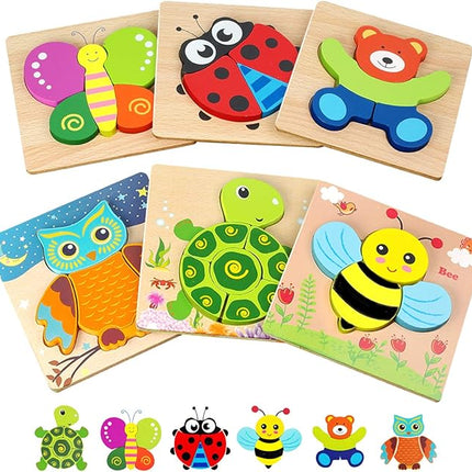 Toddler Puzzles, Wooden Jigsaw Animals Puzzles for 1 2 3 Year Old Girls Boys Toddlers, Educational Preschool Toys Gifts for Colors & Shapes Cognition Skill Learning